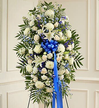 Deepest Sympathies Blue &amp;amp; White Standing Spray