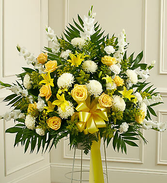 Heartfelt Sympathies Yellow Standing Basket